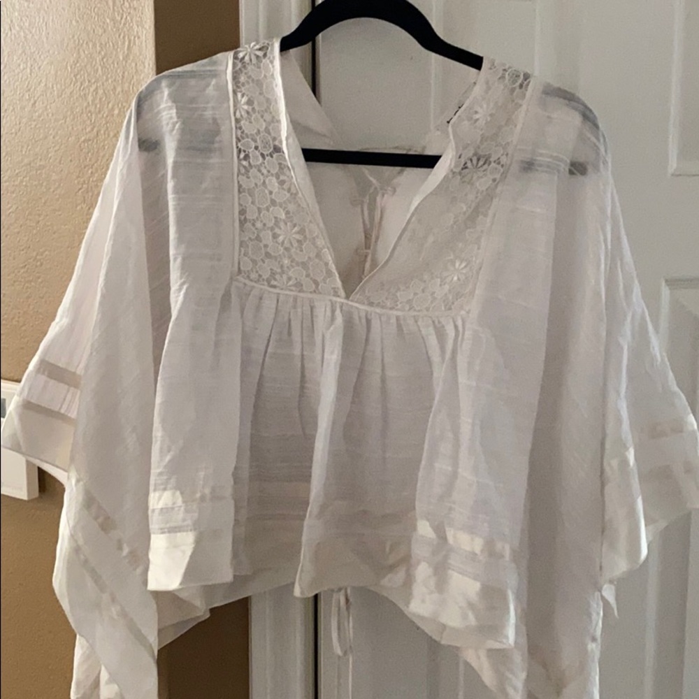 bebe white boho cotton and silk lace top